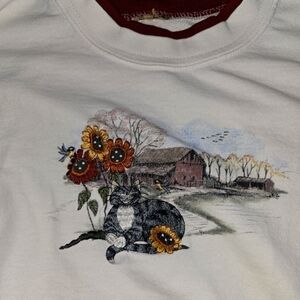 Vintage 90s Oversize Cozy Cat Embroidered Sweatshirt